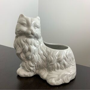 Vintage Ceramic White Cat Planter Desk Decor